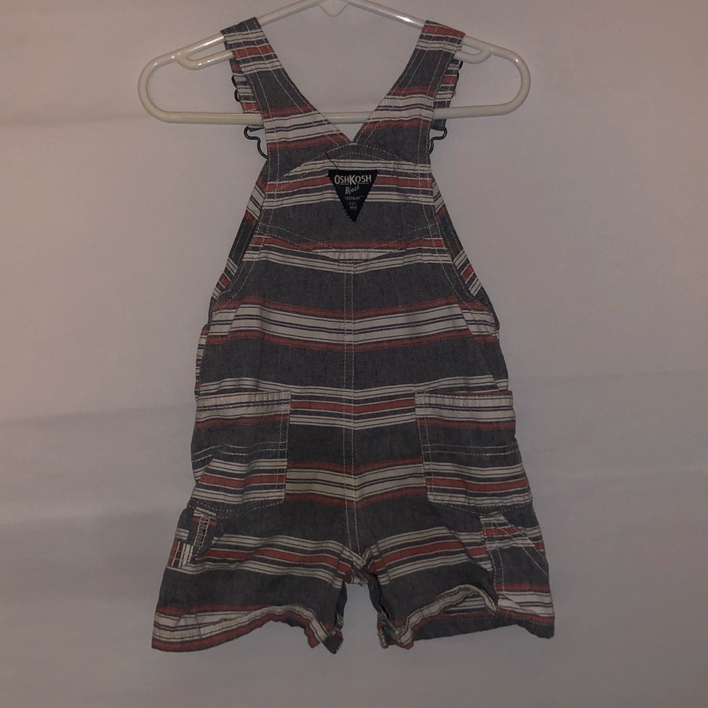 Oshkosh B'Gosh Red Grey & Cream Striped Overalls - Picture 6 of 10